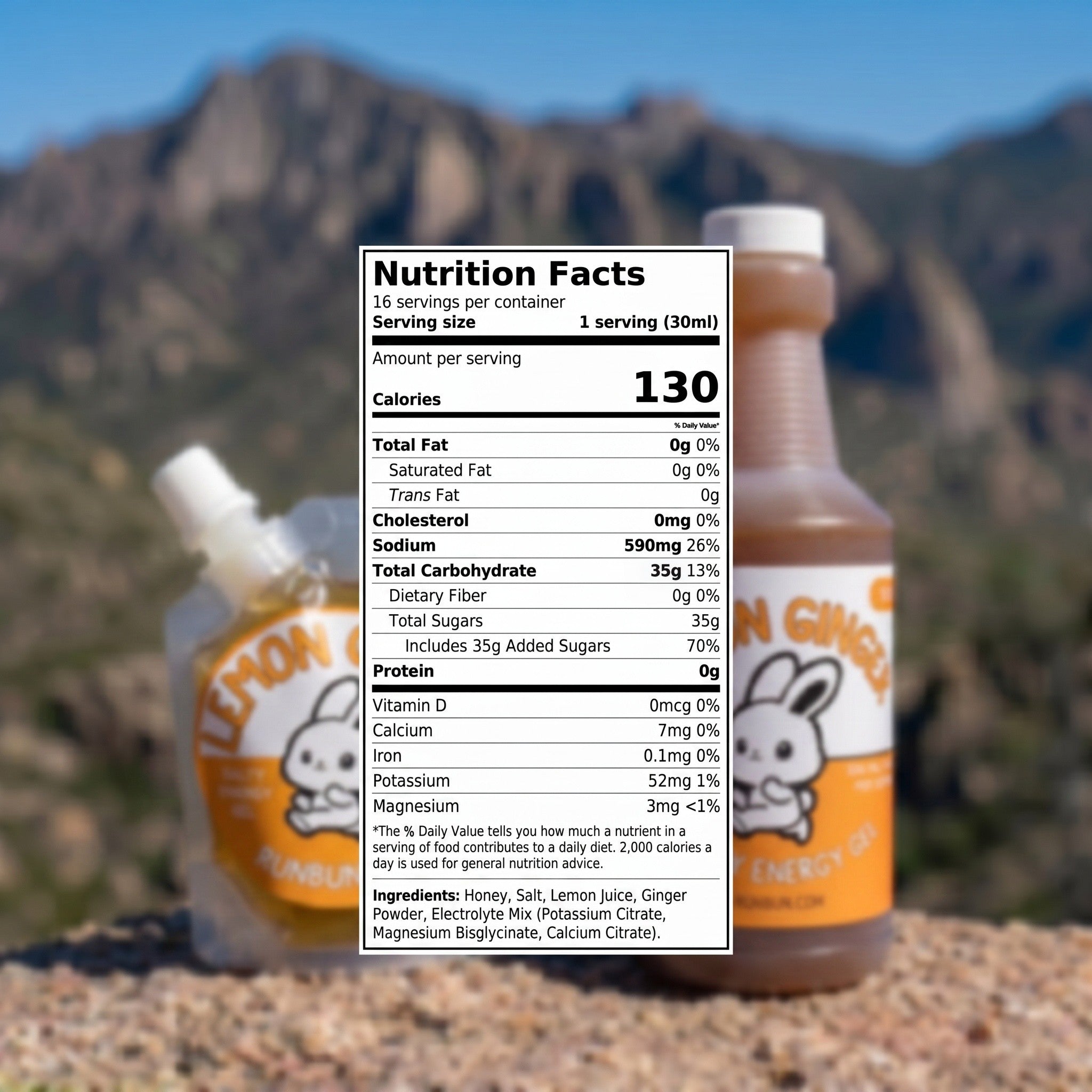 16oz Refillable Bottle - Lemon Ginger Energy Gel